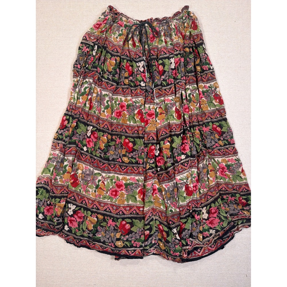 Ivy Club Classics Vintage Floral Cotton Midi Skirt Drawstring Waist India M
